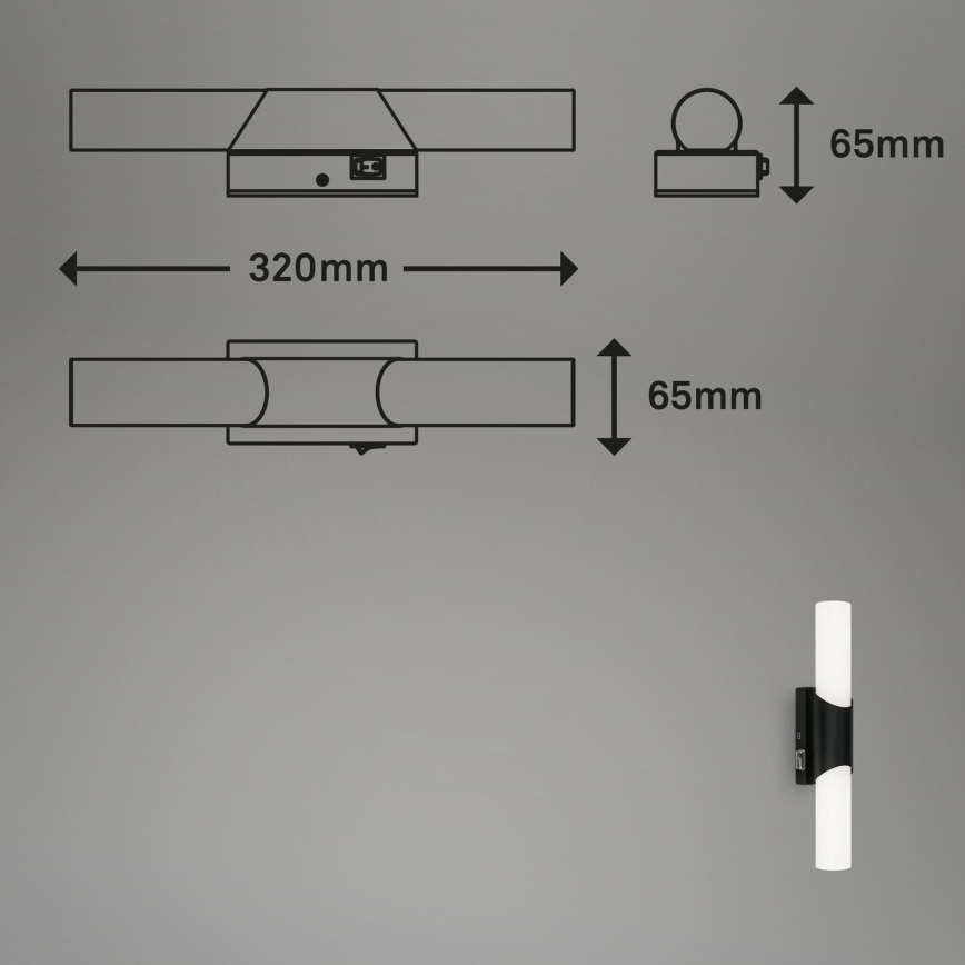 Briloner 2111-015 - Iluminación LED para espejo de baño LED/6,5W/230V 32 cm negra