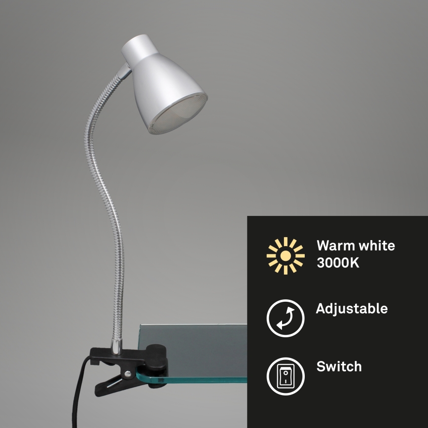 Briloner 2615-014P - Lámpara LED con pinza GRIP LED/2,5W/230V plateado