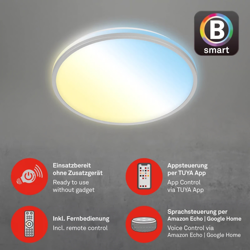 Briloner 3064-014 - Lámpara de techo LED regulable IVY LED/24W/230V Wi‑Fi compatible con Tuya Ø 33,3 cm + mando a distancia