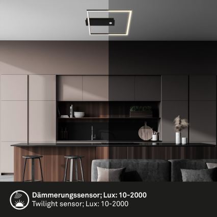 Briloner 3770-015 - Plafón LED para techo con sensor de movimiento y crepuscular FRAME LED/14W/230V 3000K 30x32 cm negro