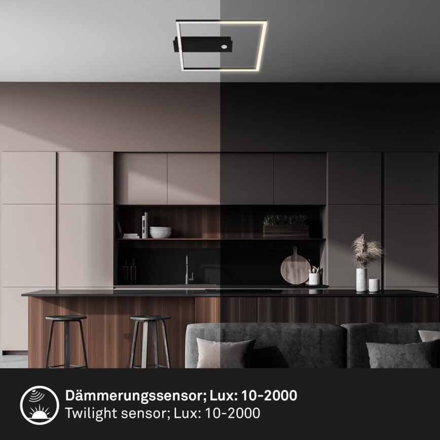 Briloner 3770-015 - Plafón LED para techo con sensor de movimiento y crepuscular FRAME LED/14W/230V 3000K 30x32 cm negro