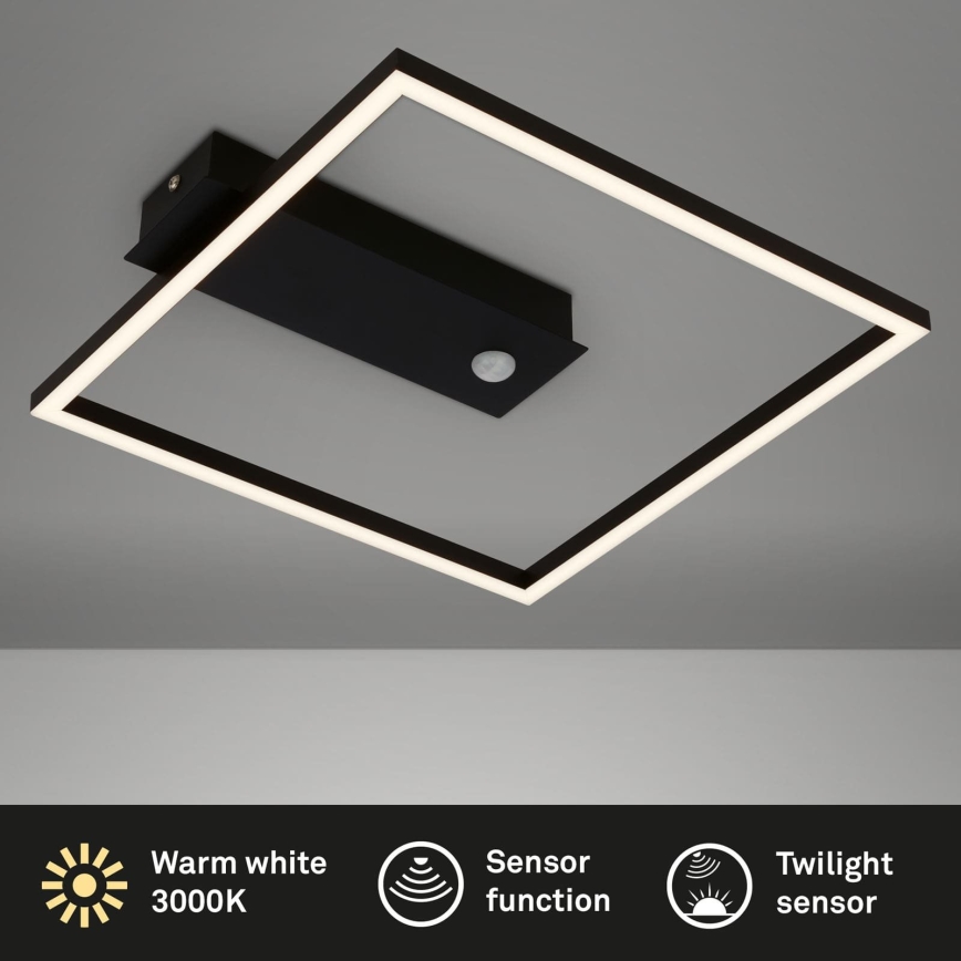 Briloner 3770-015 - Plafón LED para techo con sensor de movimiento y crepuscular FRAME LED/14W/230V 3000K 30x32 cm negro