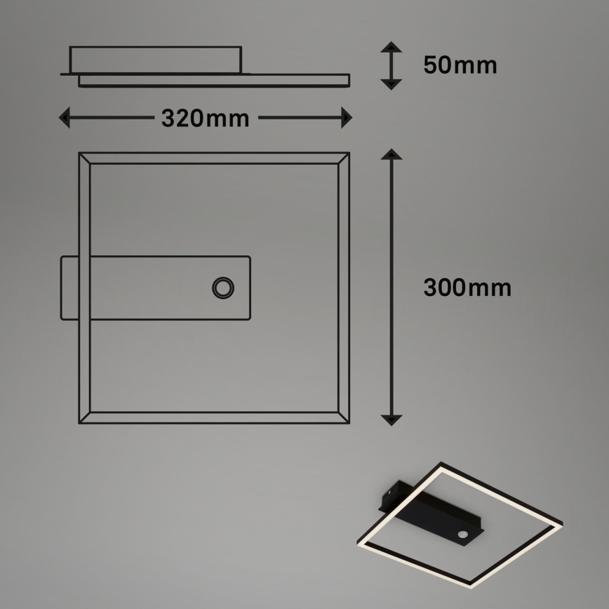 Briloner 3770-015 - Plafón LED para techo con sensor de movimiento y crepuscular FRAME LED/14W/230V 3000K 30x32 cm negro
