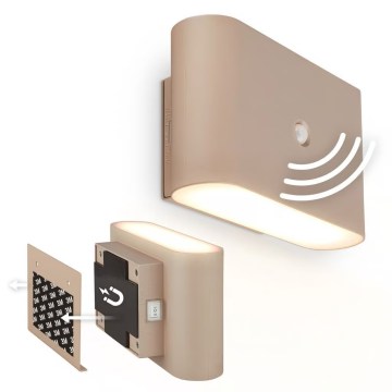 Briloner 3878011 - Aplique de pared LED recargable con sensor de movimiento y crepuscular CHAT LED/3W/5V 2000 mAh beige