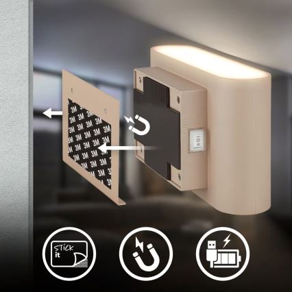 Briloner 3878011 - Aplique de pared LED recargable con sensor de movimiento y crepuscular CHAT LED/3W/5V 2000 mAh beige