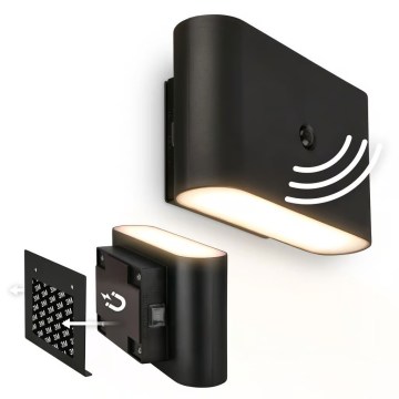 Briloner 3878015 - Aplique de pared LED recargable con sensor de movimiento y detector crepuscular CHAT LED/3W/5V 2000 mAh negro