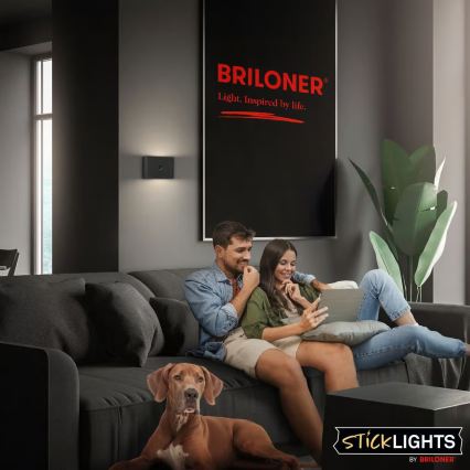 Briloner 3878015 - Aplique de pared LED recargable con sensor de movimiento y detector crepuscular CHAT LED/3W/5V 2000 mAh negro