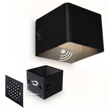 Briloner 3879015 - Aplique de pared LED recargable con sensor de movimiento y crepuscular BORRA LED/1,5W/5V 3600 mAh negro