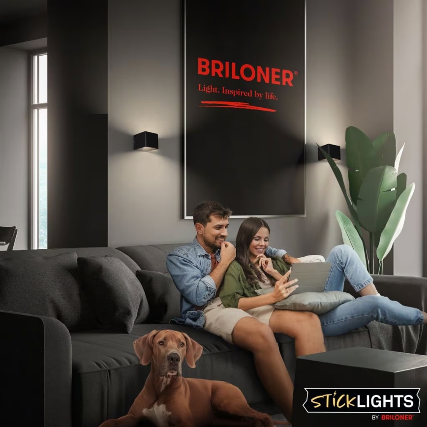 Briloner 3879015 - Aplique de pared LED recargable con sensor de movimiento y crepuscular BORRA LED/1,5W/5V 3600 mAh negro
