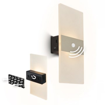Briloner 3888012 - Aplique de pared LED recargable con sensor de movimiento y de crepúsculo AURA LED/2,5W/5V 1800 mAh cromado mate