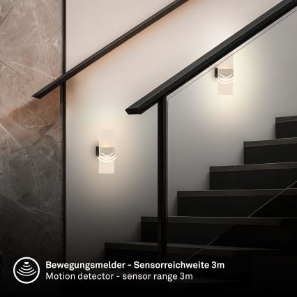 Briloner 3888012 - Aplique de pared LED recargable con sensor de movimiento y de crepúsculo AURA LED/2,5W/5V 1800 mAh cromado mate