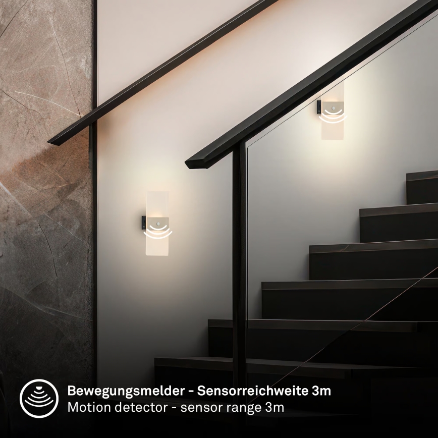Briloner 3888012 - Aplique de pared LED recargable con sensor de movimiento y de crepúsculo AURA LED/2,5W/5V 1800 mAh cromado mate