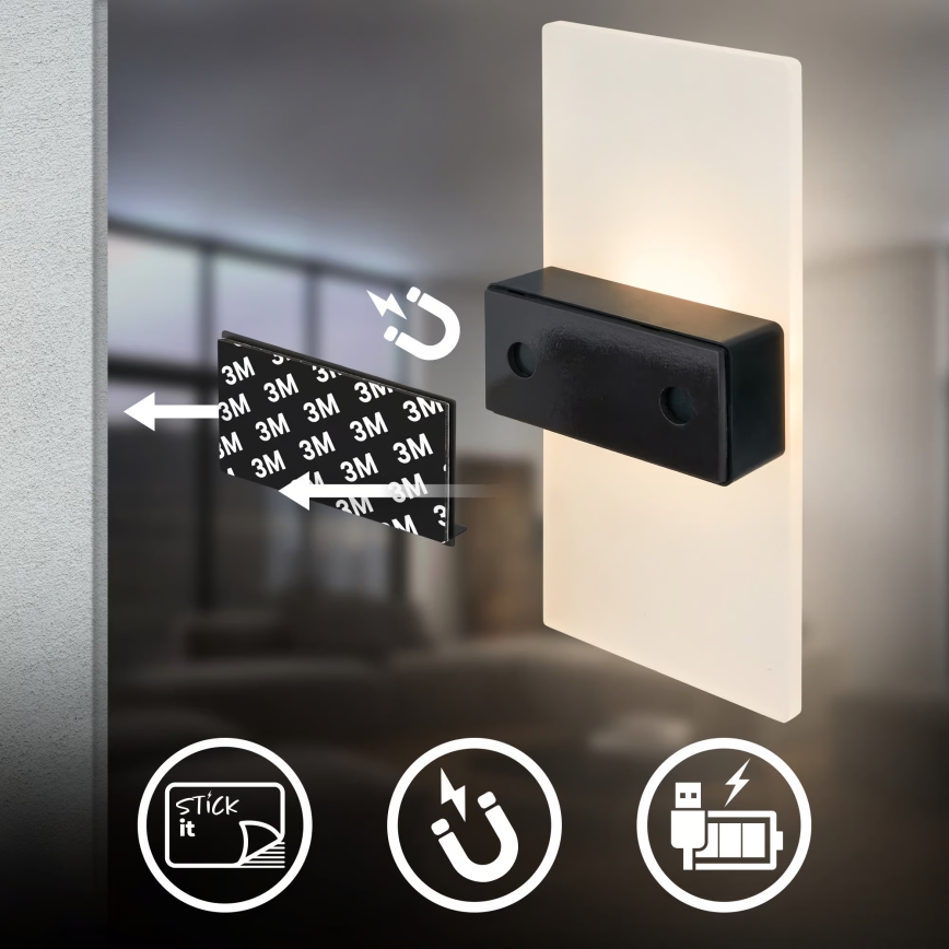Briloner 3888012 - Aplique de pared LED recargable con sensor de movimiento y de crepúsculo AURA LED/2,5W/5V 1800 mAh cromado mate
