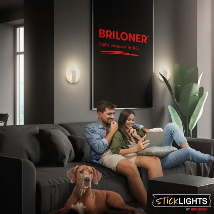 Briloner 3889012 - Aplique de pared LED recargable con sensor de movimiento y sensor crepuscular TARO LED/2,5W/5V 1800 mAh cromo mate