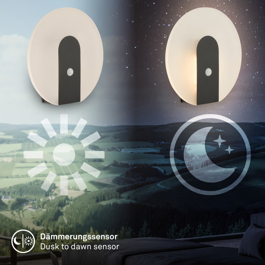 Briloner 3889015 - Lámpara de pared LED recargable con sensor de movimiento y de crepúsculo TARO LED/2,5W/5V 1800 mAh negra
