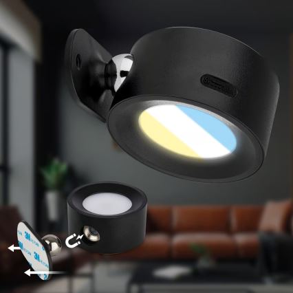 Briloner 3896015 - Aplique de pared recargable LED regulable TARI LED/1,6W/5V 1500 mAh negro