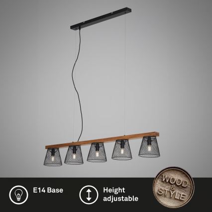 Briloner 4077-055 - Lámpara colgante con cable WOOD & STYLE 5xE14/25W/230V madera de caucho (hevea)