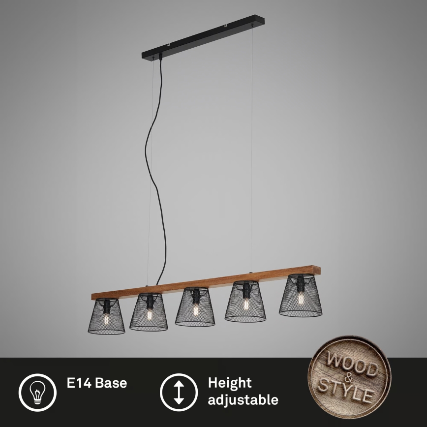 Briloner 4077-055 - Lámpara colgante con cable WOOD & STYLE 5xE14/25W/230V madera de caucho (hevea)