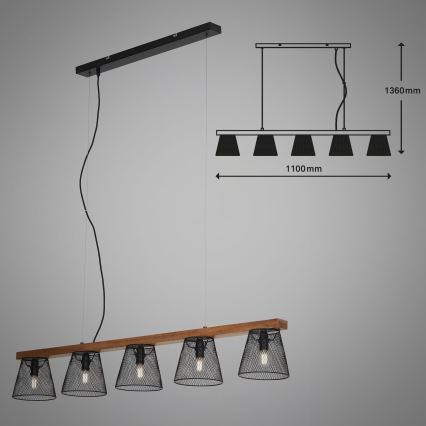 Briloner 4077-055 - Lámpara colgante con cable WOOD & STYLE 5xE14/25W/230V madera de caucho (hevea)
