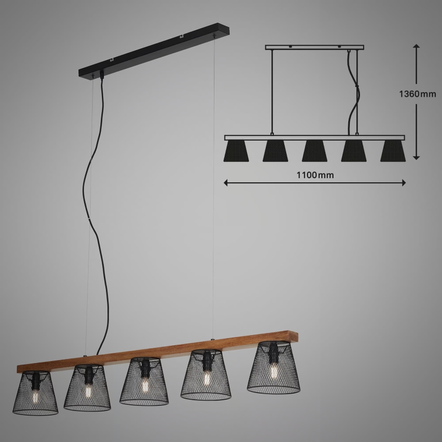 Briloner 4077-055 - Lámpara colgante con cable WOOD & STYLE 5xE14/25W/230V madera de caucho (hevea)