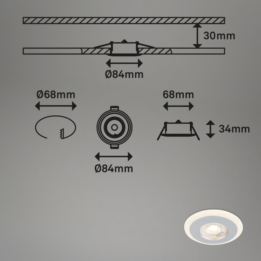 Briloner 7039034 - Set de 3 focos empotrados para baño LED/5W/230V IP44 cromo mate