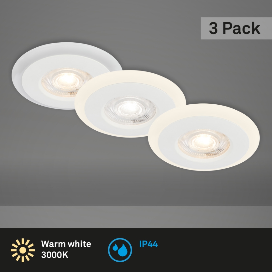 Briloner 7039036 - Juego de 3 focos empotrables de techo para baño LED/5W/230V IP44 blanco