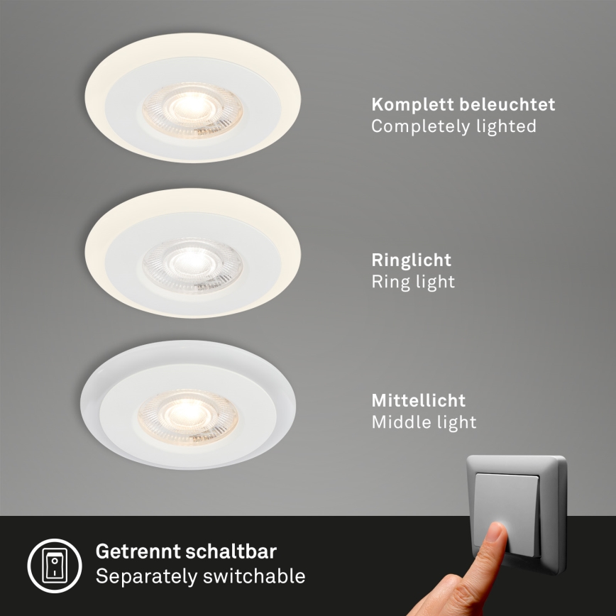 Briloner 7039036 - Juego de 3 focos empotrables de techo para baño LED/5W/230V IP44 blanco