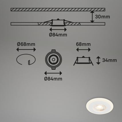 Briloner 7039036 - Juego de 3 focos empotrables de techo para baño LED/5W/230V IP44 blanco