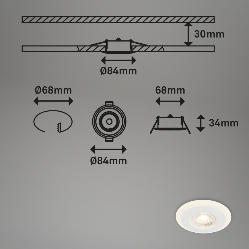 Briloner 7039036 - Juego de 3 focos empotrables de techo para baño LED/5W/230V IP44 blanco