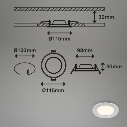 Briloner 7049014 - Luminaria empotrada LED regulable para baño LED/6W/230V 3000K IP44 cromo mate
