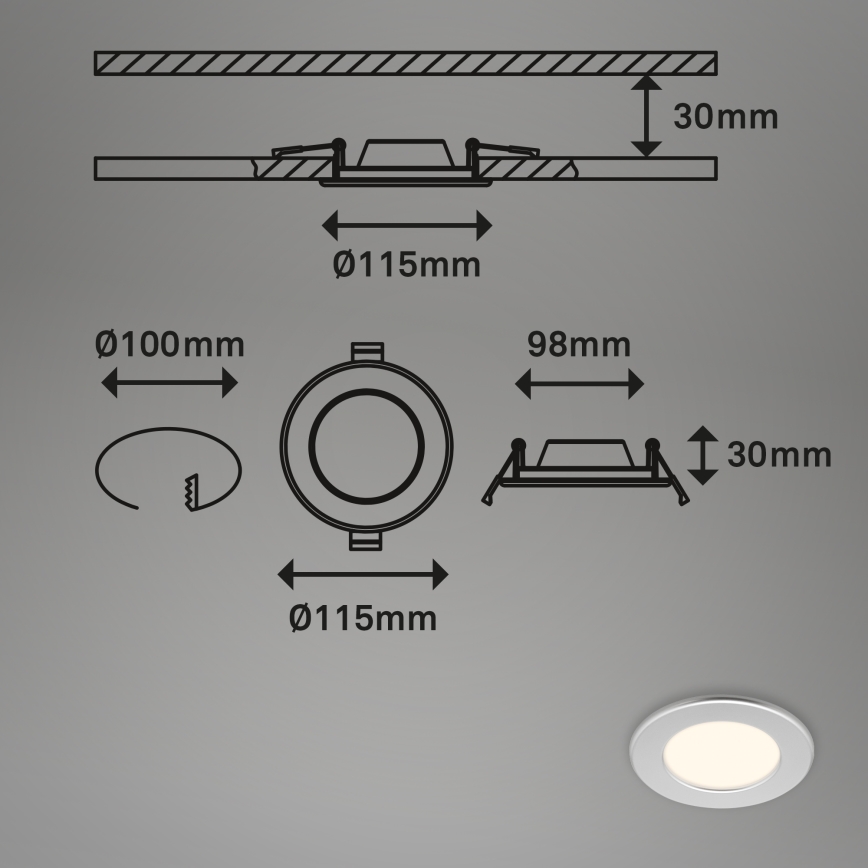 Briloner 7049014 - Luminaria empotrada LED regulable para baño LED/6W/230V 3000K IP44 cromo mate