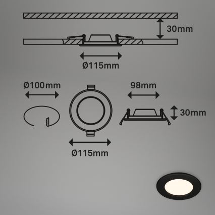 Briloner 7049015 - Luminaria empotrable LED regulable para baño LED/6W/230V 3000K IP44 negro