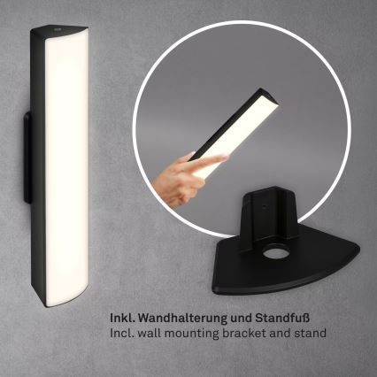 Briloner 7474-015 - Lámpara de mesa exterior recargable LED táctil regulable 2 en 1 LED/7W/5V 2x2200 mAh USB 3000K IP44 negra