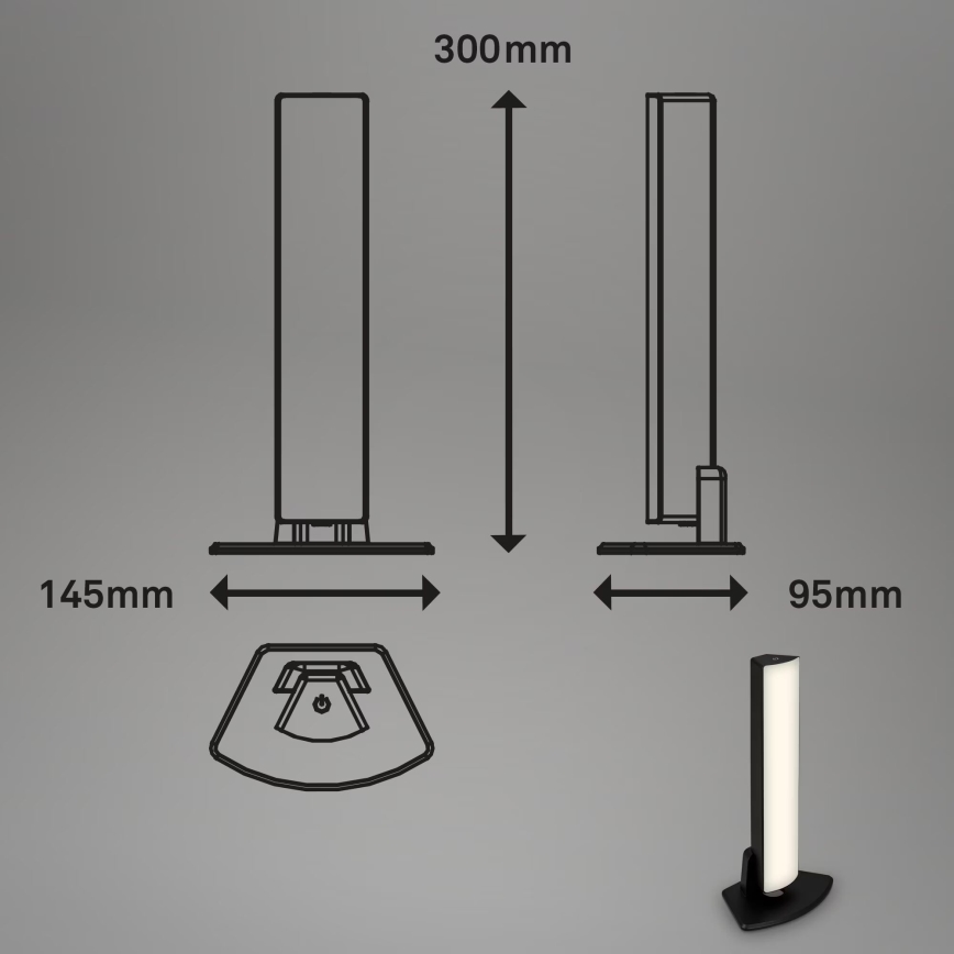 Briloner 7474-015 - Lámpara de mesa exterior recargable LED táctil regulable 2 en 1 LED/7W/5V 2x2200 mAh USB 3000K IP44 negra