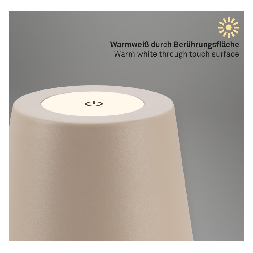 Briloner 7508011 - Lámpara de mesa exterior recargable y regulable 2 en 1 LED/2,5W/5V IP44 1200 mAh beige