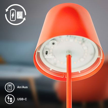 Briloner 7510012 - Lámpara de mesa recargable para exterior CALIDA LED RGBW regulable LED/2,5W/5V IP44 1200 mAh naranja