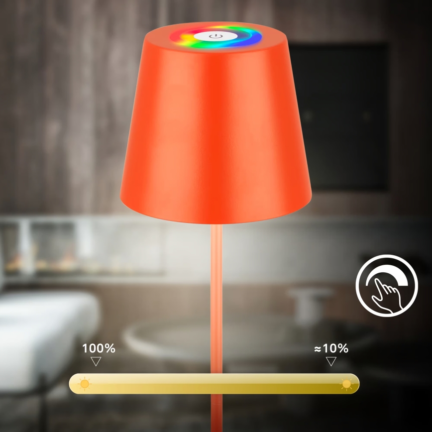 Briloner 7510012 - Lámpara de mesa recargable para exterior CALIDA LED RGBW regulable LED/2,5W/5V IP44 1200 mAh naranja