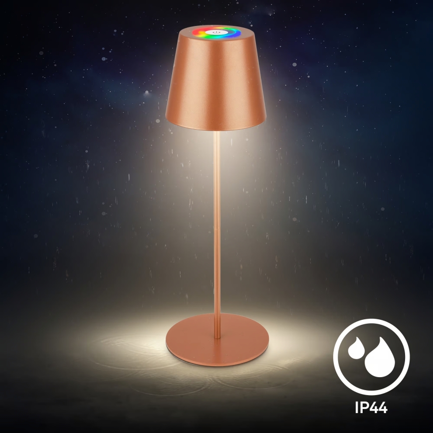 Briloner 7510013 - Lámpara de mesa recargable para exterior CALIDA LED RGBW regulable, 2,5W/5V, IP44, 1200 mAh, color bronce