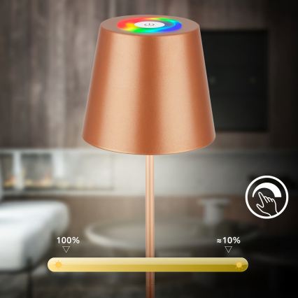 Briloner 7510013 - Lámpara de mesa recargable para exterior CALIDA LED RGBW regulable, 2,5W/5V, IP44, 1200 mAh, color bronce