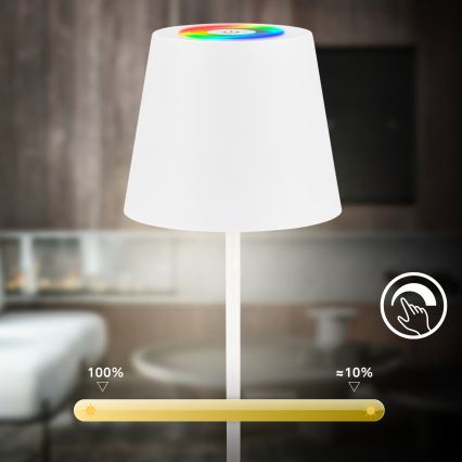 Briloner 7510016 - Lámpara de mesa recargable para exterior LED RGBW regulable CALIDA LED/2,5W/5V IP44 1200 mAh blanca