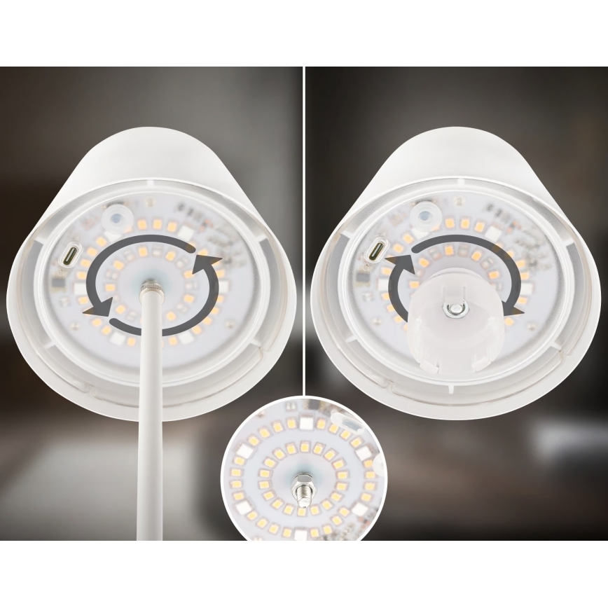 Briloner 7510016 - Lámpara de mesa recargable para exterior LED RGBW regulable CALIDA LED/2,5W/5V IP44 1200 mAh blanca
