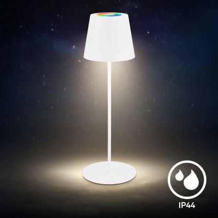 Briloner 7510016 - Lámpara de mesa recargable para exterior LED RGBW regulable CALIDA LED/2,5W/5V IP44 1200 mAh blanca