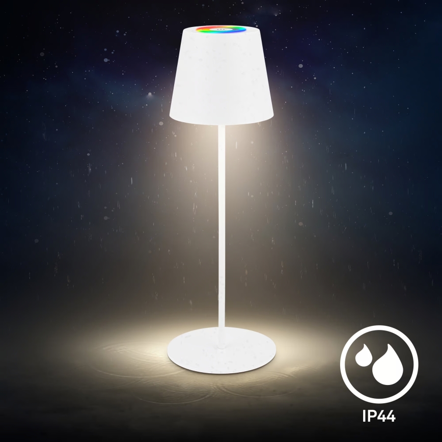 Briloner 7510016 - Lámpara de mesa recargable para exterior LED RGBW regulable CALIDA LED/2,5W/5V IP44 1200 mAh blanca