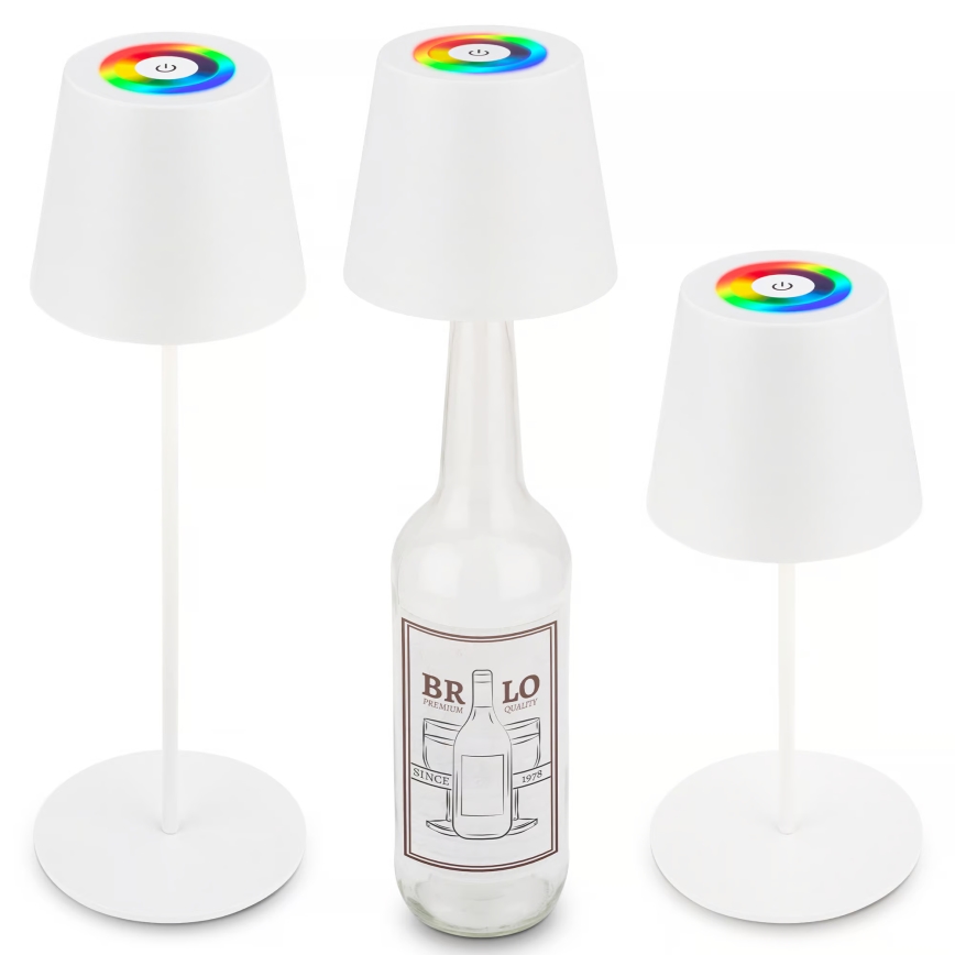 Briloner 7510016 - Lámpara de mesa recargable para exterior LED RGBW regulable CALIDA LED/2,5W/5V IP44 1200 mAh blanca