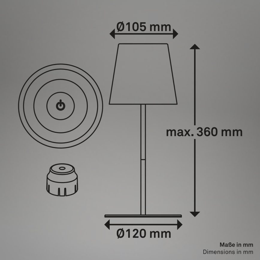 Briloner 7510016 - Lámpara de mesa recargable para exterior LED RGBW regulable CALIDA LED/2,5W/5V IP44 1200 mAh blanca