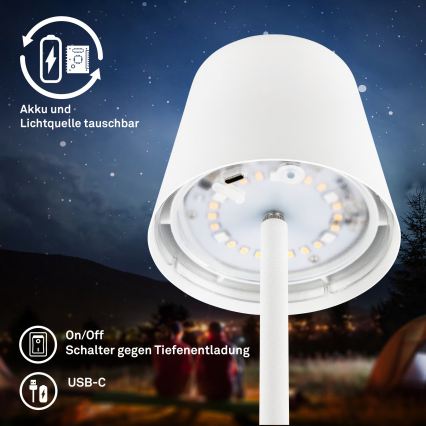 Briloner 7517016 - Lámpara de mesa recargable para exterior LED RGBW regulable CILANO LED/3W/5V IP44 2000 mAh blanco