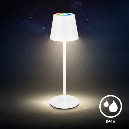 Briloner 7517016 - Lámpara de mesa recargable para exterior LED RGBW regulable CILANO LED/3W/5V IP44 2000 mAh blanco