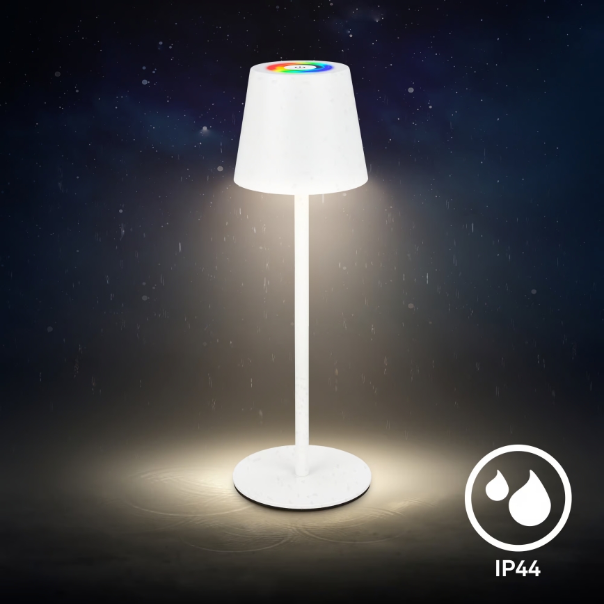Briloner 7517016 - Lámpara de mesa recargable para exterior LED RGBW regulable CILANO LED/3W/5V IP44 2000 mAh blanco