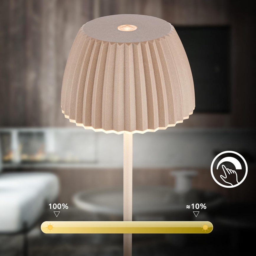 Briloner 7552-011 - Lámpara de mesa recargable táctil regulable para exterior MINI LED/1,5W/5V IP44 1800 mAh beige