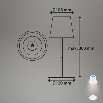 Briloner 7559016 - Lámpara de mesa exterior recargable y regulable LED RGB COLORIS LED/3,5W/5V IP44 2000 mAh Wi-Fi Tuya